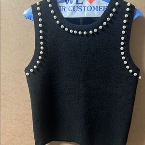 Black Sleeveless Top with Pearl Accents